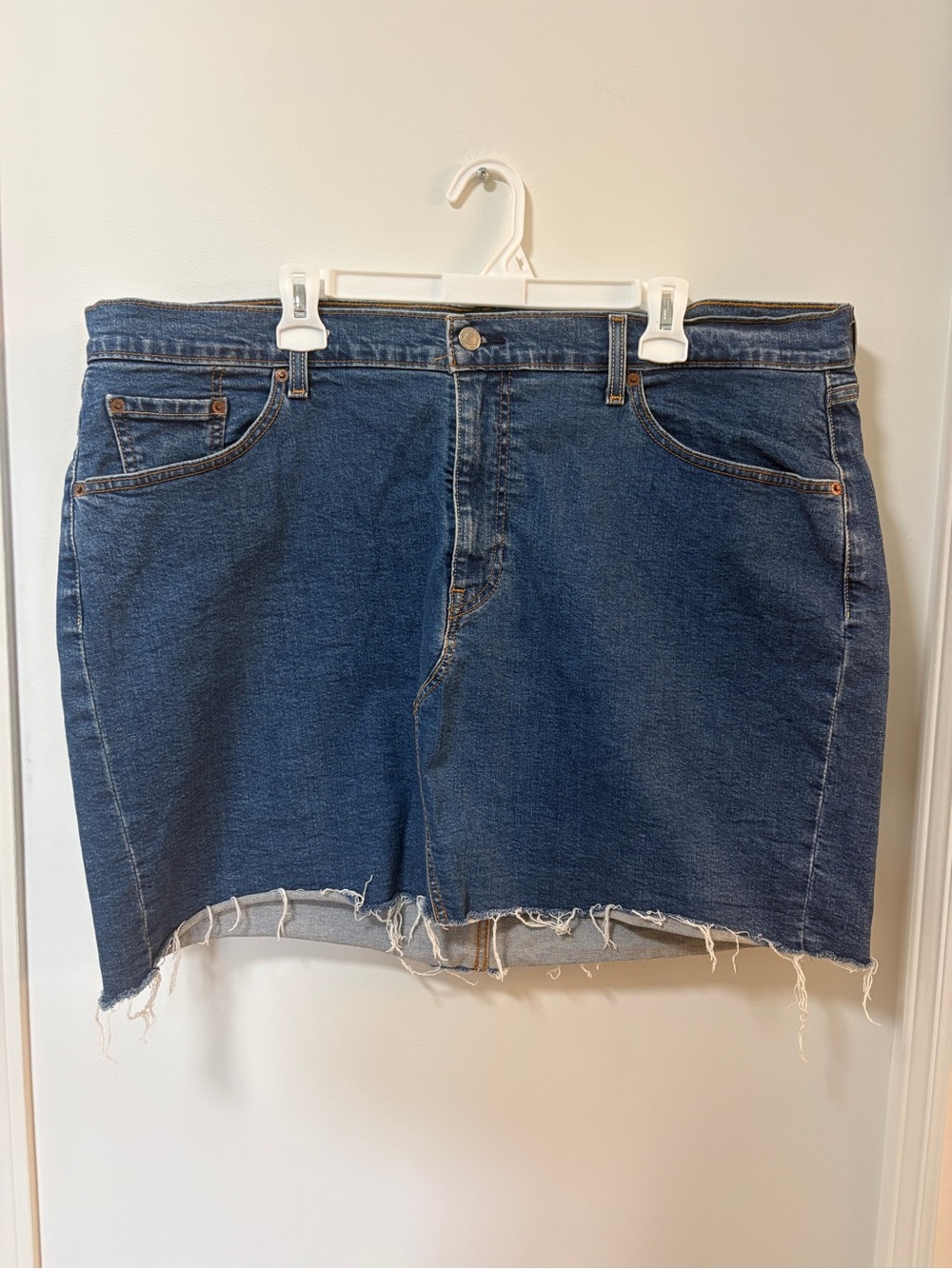 Levi’s Deconstructed Skirt Blue Denim Mini Frayed Hem Pockets Women’s 20W Plus